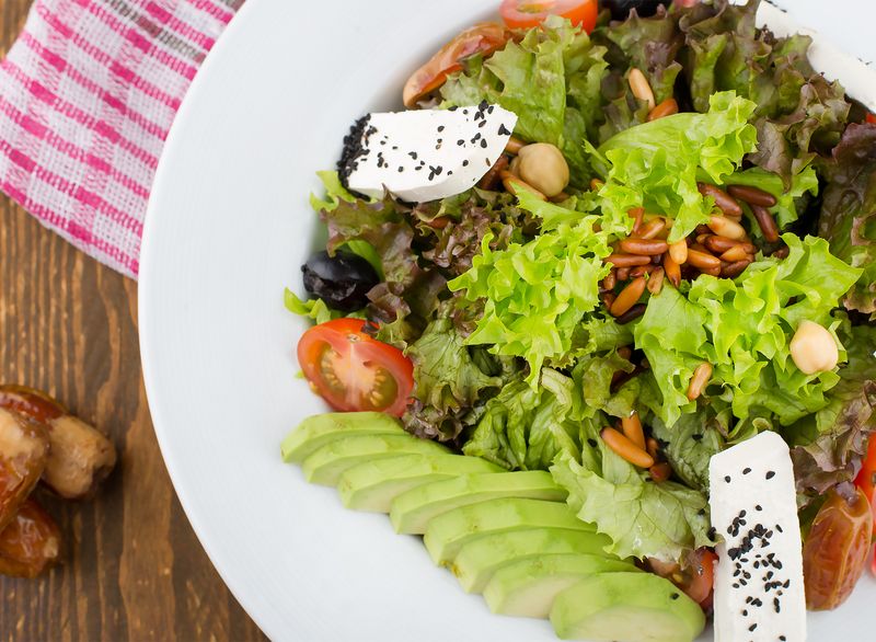 Chopped salad with chicken and avocado